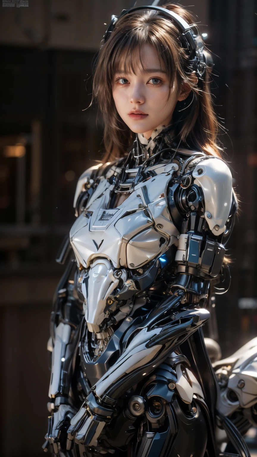 (best quality:1.2), 8k, highres, octan render, (masterpiece), extremely ultra detail, cyborgized Japanese woman, extremely ultra cute face, , skinny body, flat chest,  (blue metallic mechanical frame:1.5), (Power cables connected throughout the body), detaile up, Instead of hair, there are cables growing out of it, mechanical fusion, mechanical skeleton, bio mechanics, mechanical life-form, highly intricate detail, extremely ultra real texture, human-like skin, realistic hair, ultra realistic details, professional lighting, (realistic:1.4), (RAW photo:1.2), (photorealistic:1.37)