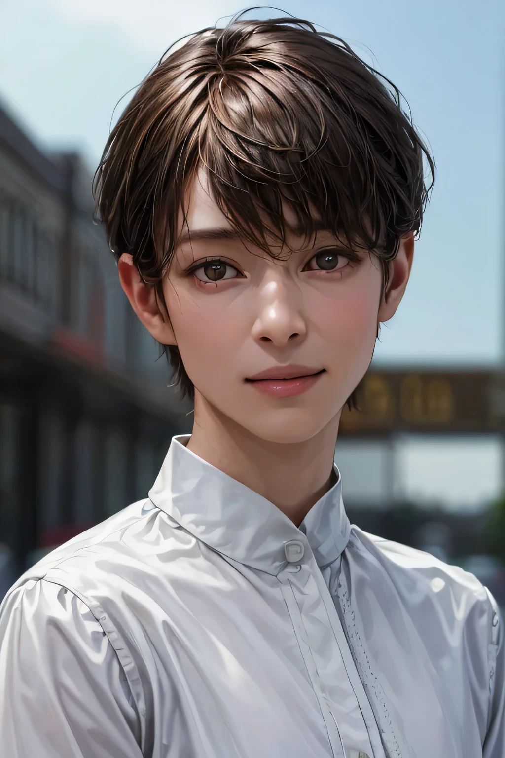 (NSFW:-1), (masterpiece:1.3), (8k, photorealistic, RAW photo, best quality: 1.4), 
cinematic lighting, 
(1boy), beautiful face, (realistic face), 
beautiful hairstyle, (short hair :1.5),
realistic eyes, beautiful detailed eyes, 
(realistic skin), beautiful skin, 
(blouse), 
absurdres, attractive, smiling, 
ultra high res, ultra realistic, highly detailed, 
golden ratio, 
