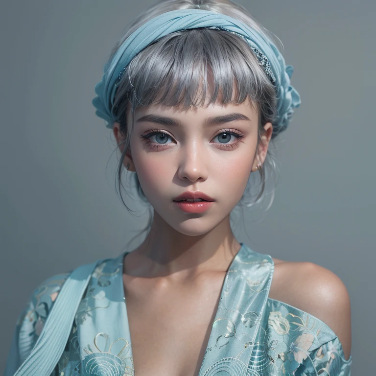so beautiful, well-groomed girl, With clean skin, Normal functions, Beautiful Lips, And there was a faint smile on her face. Beautiful appearance, Modern clothing, Cool and modern couture dresses. Presentation Background, Neutral Gray Blue, In virtual space. highest quality, 16,000 people.. Full HD, Cinematic Rendering. Create a work of art, Sharing Baby Miquela&#39;s Unique Beauty.., Famous digital influencers. Check out her unique facial expression, When she looks straight into the camera., I tried to capture the intensity in her piercing blue eyes.. Capture her signature style with a Spanish hairstyle., Styled with two carefully crafted hair pieces.. Add details, It reflects her glamorous and avant-garde personality... We handled it, Conveying an atmosphere of modernity and originality, Lil Miquela&#39;s unique place in the digital world. ., Few freckles or birthmarks, short hair, wrap
