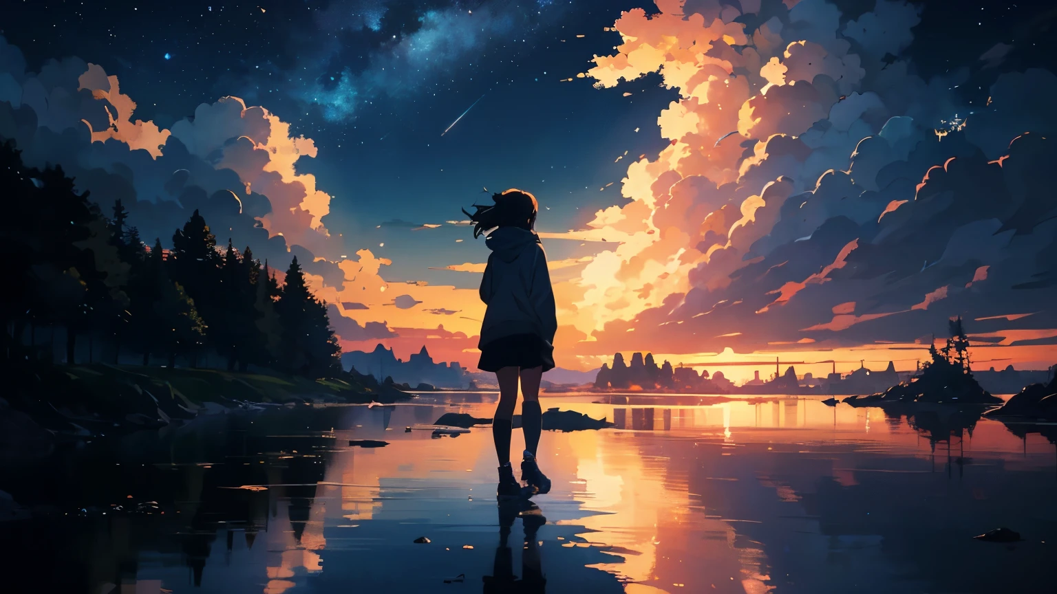 High quality Obra de arte, paisagem, One Grand Piano。Não há ninguém。O céu noturno está sem nuvens、Estrela do Céu、Crescent Moon。 PIXIV, arte conceitual, arte lofi style, reflexão. por Makoto Shinkai, arte lofi, linda cena de anime, QUEBRAR Anime paisagem, detalhadoなpaisagem —幅672, in makoto shinkai&#39;estilo, makoto shinkai&#39;estilo, 強化されたdetalhado, QUEBRAR,detalhado,realista,Highly detalhado digital art in 4K,renderização de octanas, Bioluminescent, QUEBRAR 8K resolution arte conceitual, Realismo,por Mappa studio,Obra de arte,mais alta qualidade,arte oficial,figura,linhas claras,(legal_Cor),composição perfeita,Absurdo, fantasia,Concentrado,Método de três partes