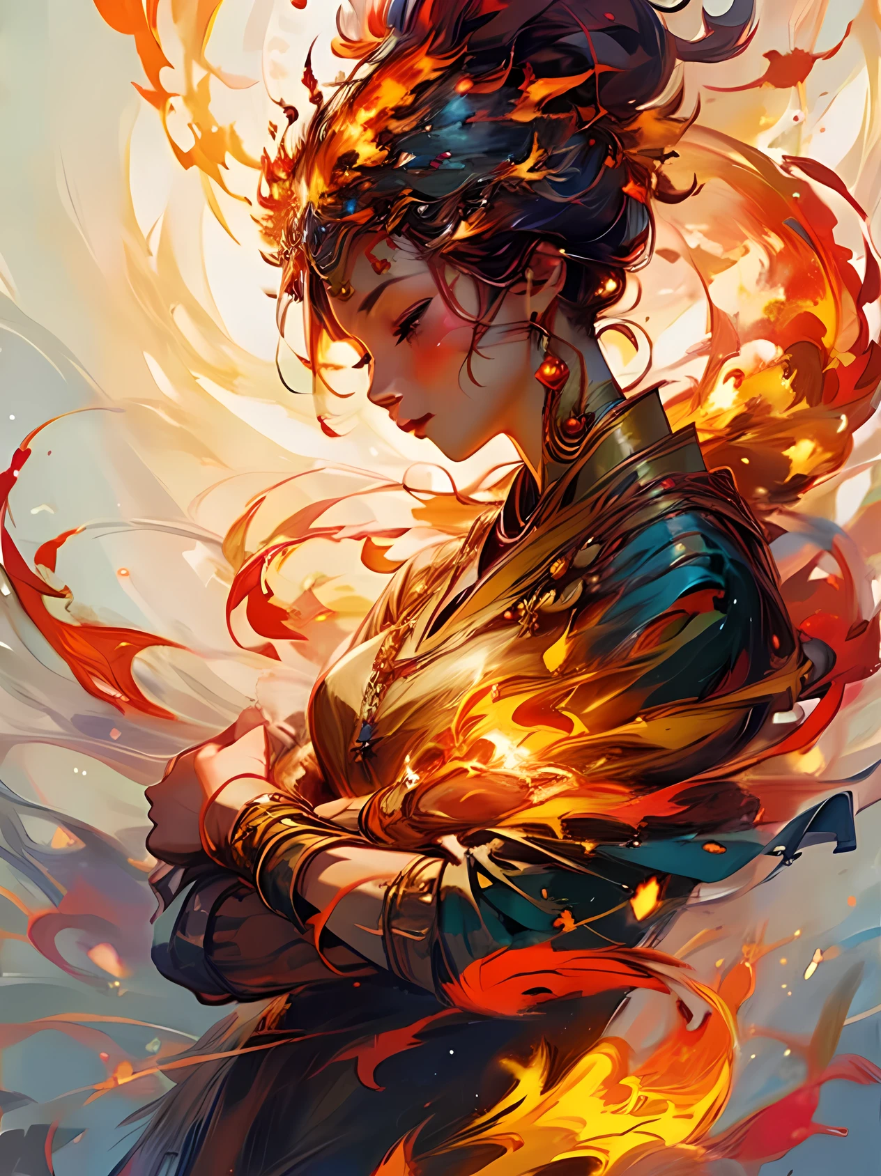 (masterpiece, highest quality:1.2), 1 girl, alone,Fire Spirit