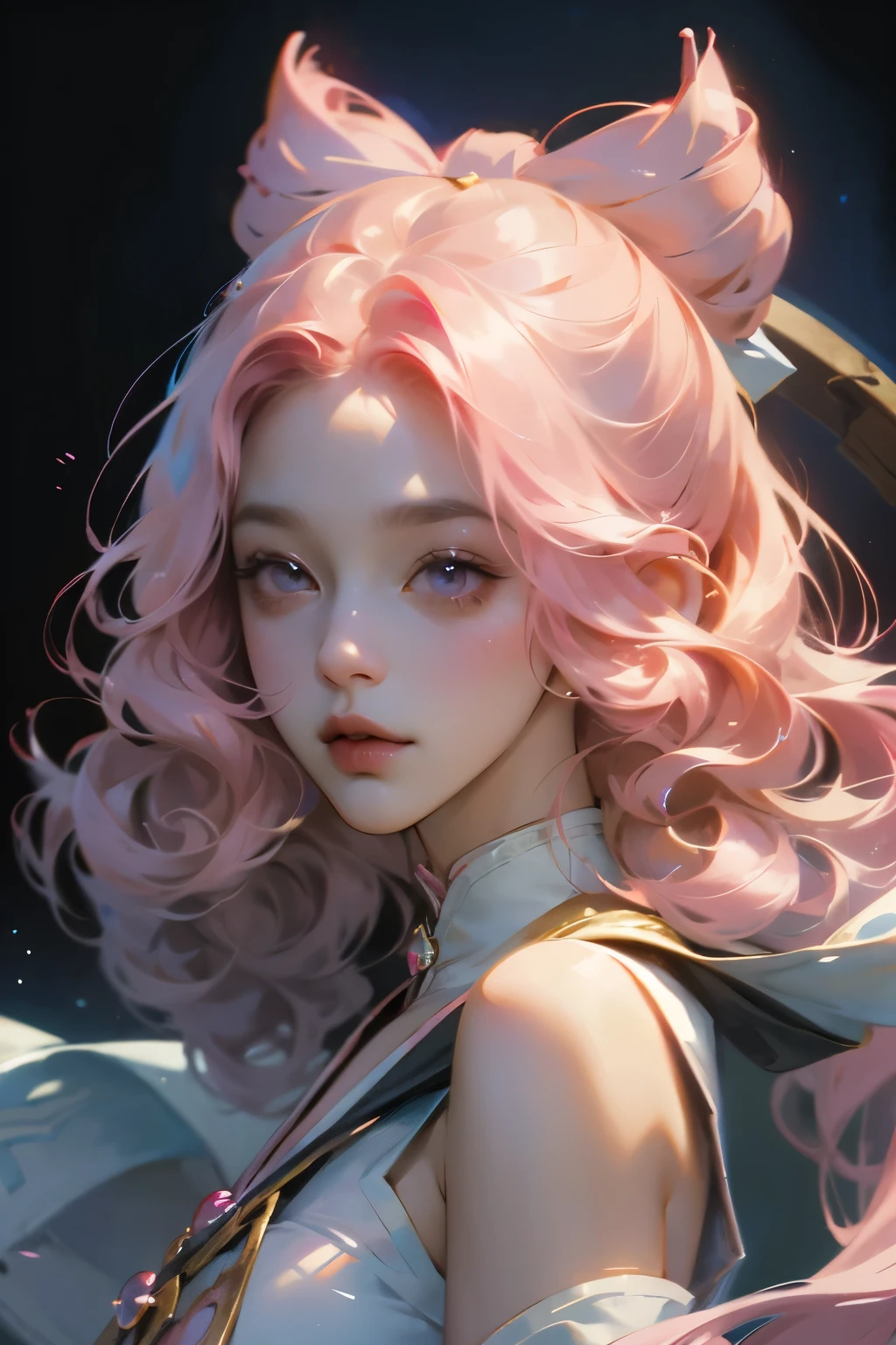 Pink Hair、Anime girl with a bow, Kawaii realistic portrait, guweiz, Portrait of a magical girl, Lovely characters, Lovely art style, Anime cute art style, Maple Story Character Art, Lovely portrait, Cute anime girl portrait, Portrait of a little person, Artwork in the style of Guweiz, Ink art anime loli