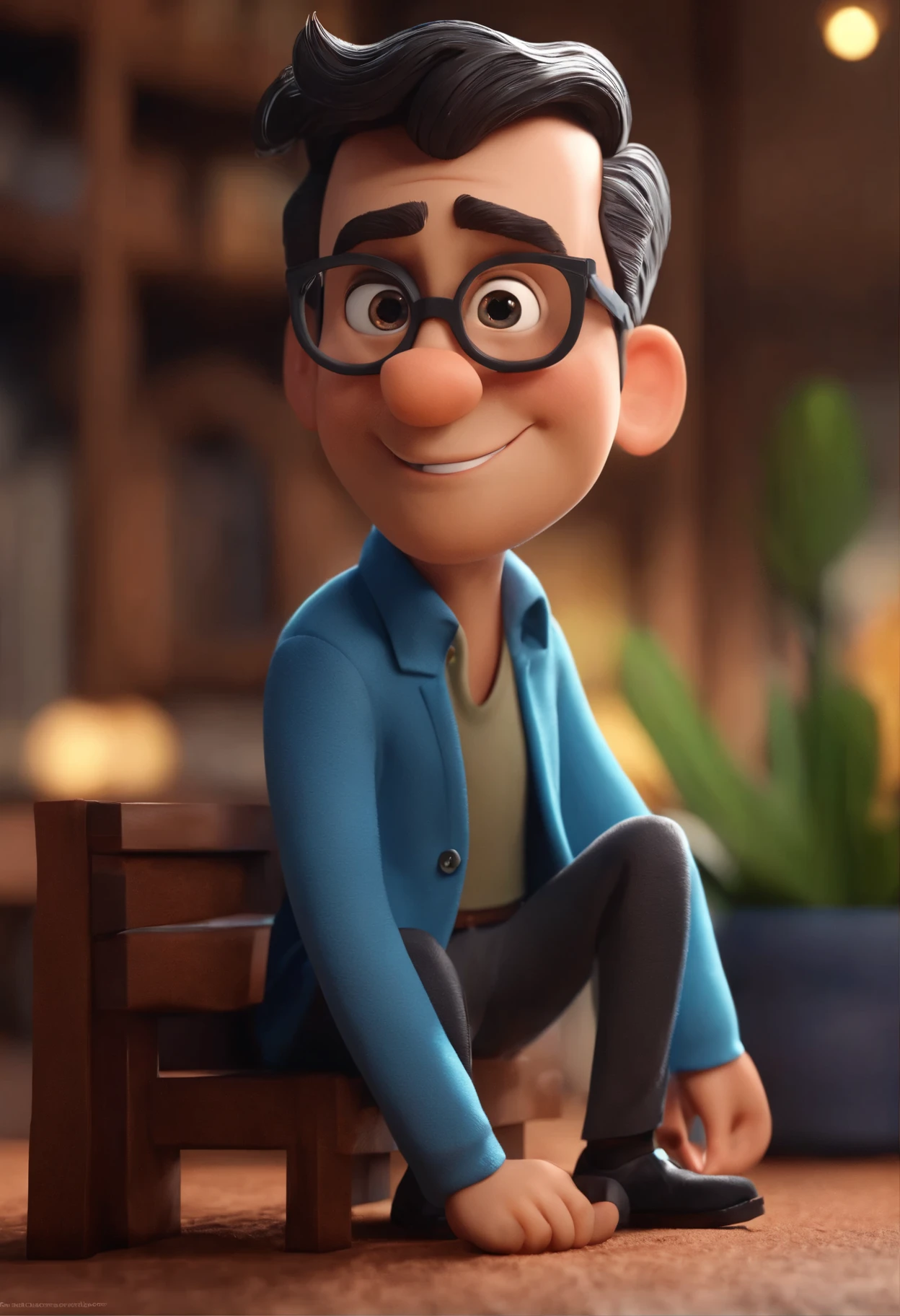 Cartoon character of a man in black glasses and blue shirt, animation character, Caractere estilizado, animation style rendering, 3D estilizado, Arnold Maya rendering, Stylized 3D rendering, toon render screenshot, Personagem 3D, Personagem 3D, Stylized 3D rendering, 3D character rendering, personagem de desenho animado, Personagem de close up, Pose de personagem,  (Estilo Pixar) (parte mestre:1.2) (Bokeh) (melhor qualidade) (pele detalhada) (textura detalhada) (8K) (argila) (cinematic lighting) (sharp focus