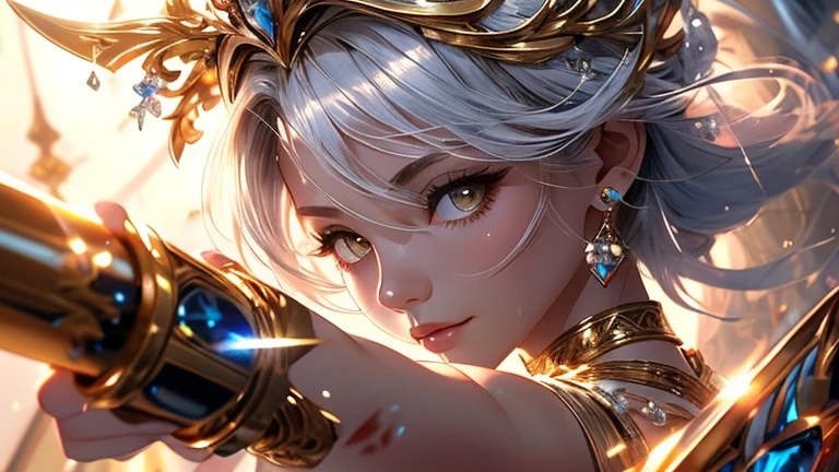 ((best quality)), ((masterpiece)), (detailed), woman with silver hair, Holding a sword, (Inspiration from Artgerm:1.2), (Pixiv competition winner:1.1), (Goddess of war:1.3), (violent art style:1.2), Close-up portrait, goddess skull, (Senna from League of Legends:1.1), , HD anime wallpaper, (Akali in League of Legends:1.1), 8k resolution masterpiece，Highest image quality，Beautiful bust of noble Cat ears，Cat ear，Cat Tail Exquisite Metallic Hairstyle，Clear golden eyes，A dazzling array of carefully crafted jewelry adorns chunky plush garments，long legs，Leather heels，极其detailed细节，advanced，Expose of love fluids，R-18G