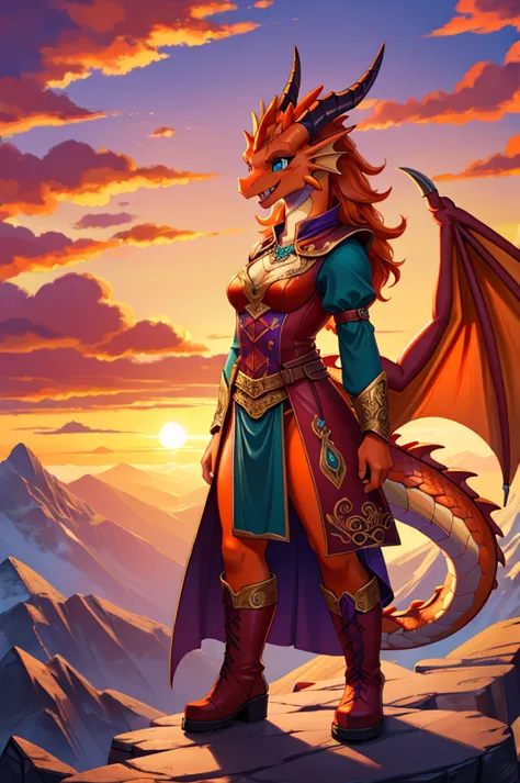 close up portrait, zoomed in image, solo character, bright colors, fantasy style art, beautiful anthropomorphic female dragon, m...