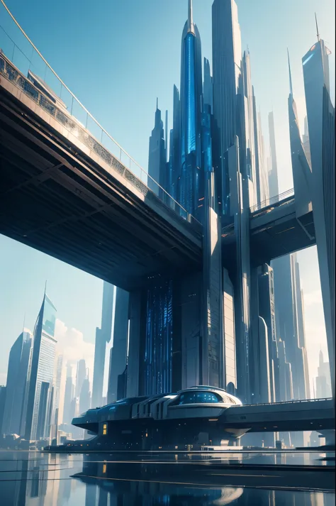 Seton style, City of Progress, futuristic city, Utopian World, Shining cool colors, Prosperous building, Haute couture and archi...