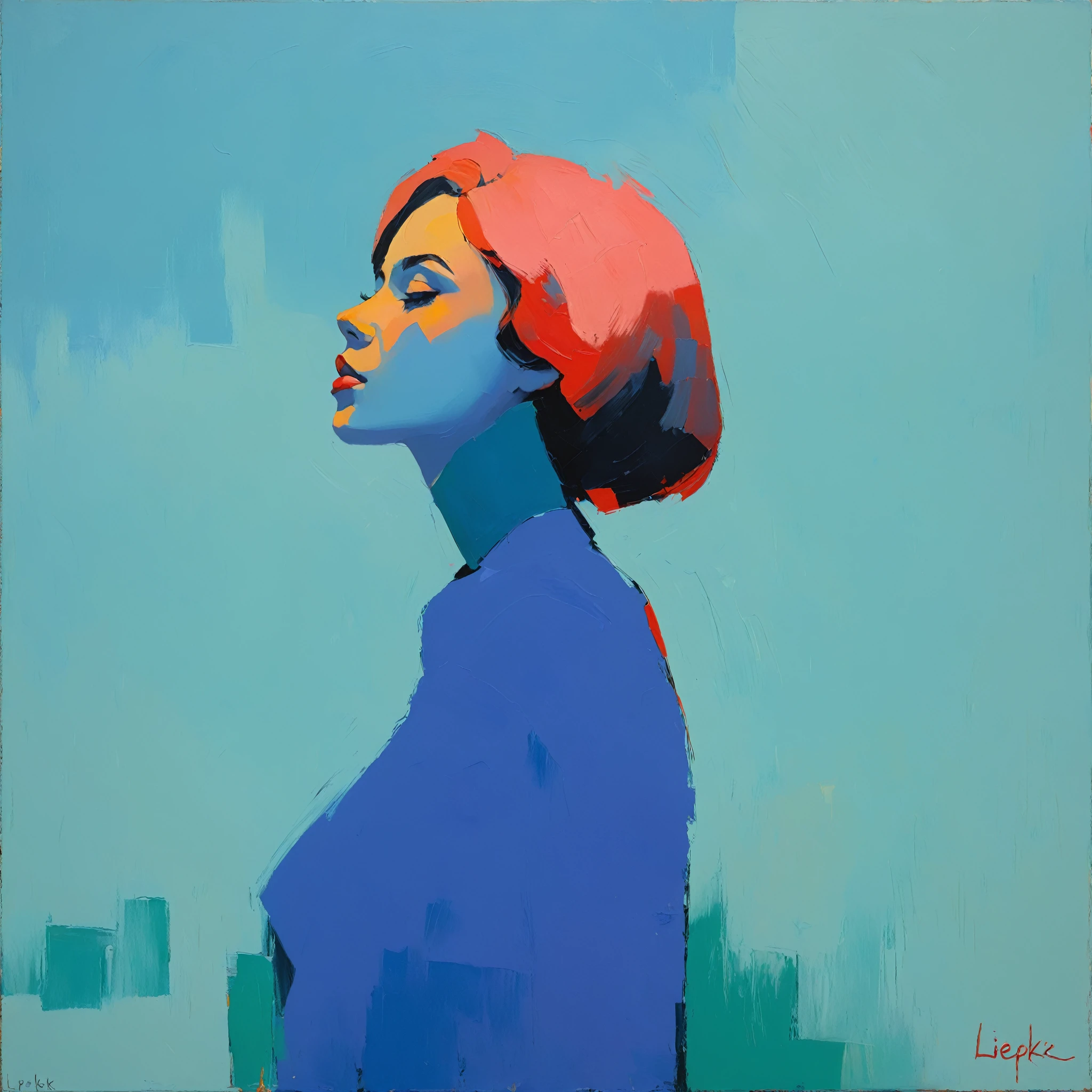 Créez une peinture à l&#39;huile évocatrice inspirée de Malcolm Liepke, basé sur l&#39;image fournie. Capturez l&#39;intense, expression introspective du jeune sujet à l&#39;aide d&#39;épaisses, des coups de pinceau expressifs et une palette de couleurs sourdes. Mettre en valeur la profondeur émotionnelle et la vulnérabilité du regard du sujet, mettant l&#39;accent sur les jeux d&#39;ombre et de lumière sur leur visage. Maintenir une simplicité, fond texturé qui complète la présence contemplative du sujet. Concentrez-vous sur la qualité tactile de la peinture à l&#39;huile pour transmettre l&#39;émotion brute et l&#39;intimité caractéristiques du style de Liepke..