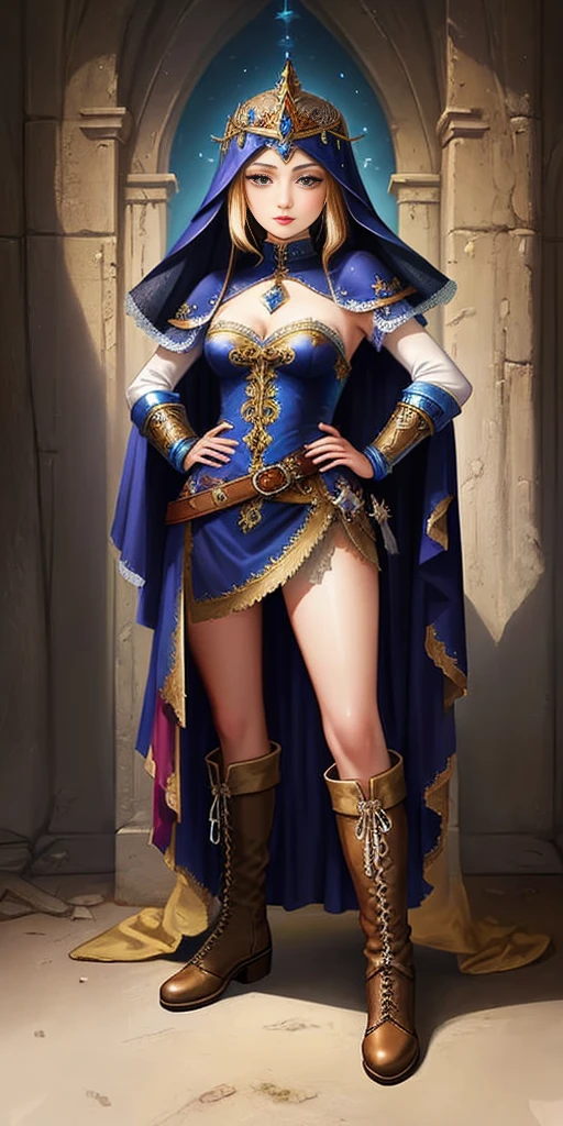 ((Fondo blanco)) cuerpo completo de una mujer con un vestido con velo, pies juntos, standing pies juntos, botas militares, hermosa fantasía doncella esclava guerrera, hermoso retrato de arte de fantasía, arte victoriano de fantasía, arte de fantasía medieval, reina hermosa y elegante, retrato de la reina de la luz, arte del retrato de fantasía, arte de fantasía gótica, una hermosa emperatriz de fantasía, manos en la cintura