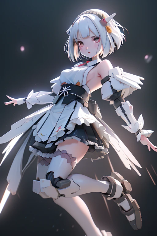 (highest quality)), ((masterpiece)), (Very detailed: 1.3), 3D, {(Young girl)}, Wearing a white frilly Gothic Lolita outfit, (She is fused with a Gundam mecha from the future....), With headgear, With V-fin , Armored Shoulders,Armament, Armor at the feet, Multi-layer texture perfect ratio, Octane Rendering, Duotone Lighting, Low ISO, wide aperture, White balance, Three-part method, Ultra HD 16k, High resolution (High Dynamic Range), Ray Tracing, NVIDIA, Super Resolution, Scattered beneath the surface of the water, PBR Texturing, Post-processing, Anisotropic Filtering, Written boundary depth, Maximum clarity and sharpness, Highly efficient subpixels, Subpixel Convolution, Particles of light, Scattered Light, Tyndall effect, whole body:1.5, Combat pose, cute, (cute:1.2), (Bobcut:1.3),Braiding, Black Hair, Thick eyebrows, Pale-colored iris, big, Bright black eyes, Long eyelashes, small, Bright colors, Natural lips, (The average face of a Japanese idol), (日本人特有のBaby Face:1.3), (Baby Face), Wide forehead:1.2, Plump Cheeks, small jaw, Visible side boob, (Has a huge weapon:1.5), fly in the sky、Ascending flight,View your audience,Focus on the eyes , (Four perfect fingers, One thumb),