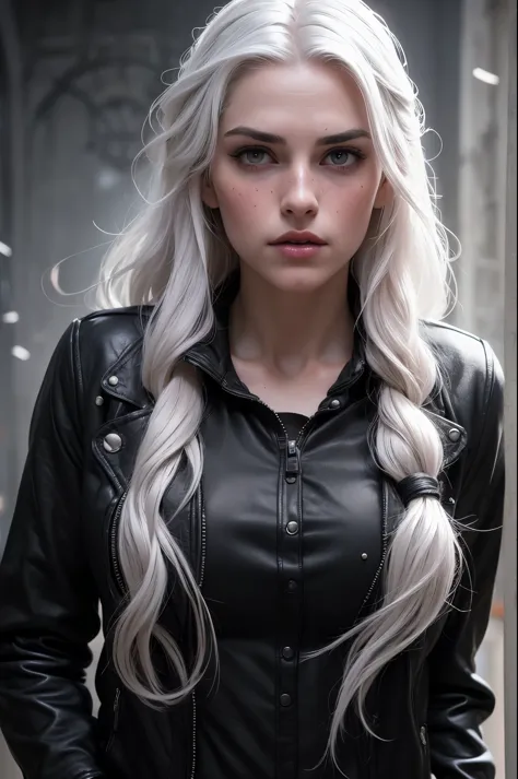 beautiful with long white hair and violet eyes like constellations, parecida com a yennefer do jogo the witcher, athletic body, ...