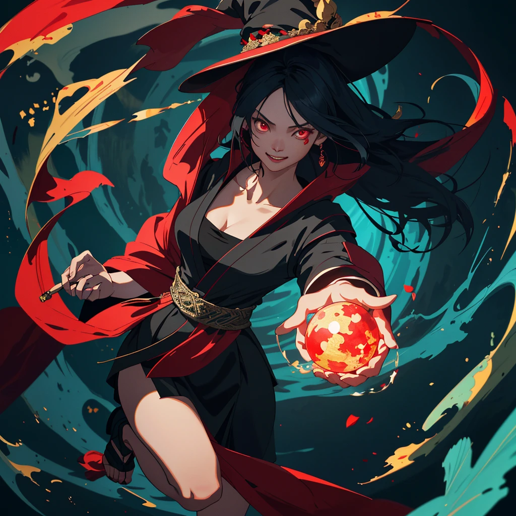 A witchy Asian spirit, Malaysian woman, age 25, ankle length hair, corrupt billowing silken robes with blood red trim (very risque but still enough is covered to be SFW) , glowing eyes, and a unholy aura, she is laughing cruelly, she floats above a corrupt magic circle in a medieval European village, black serpentine Asian drakes slither around the edges of the scene(almost out of sight, almost out of reach). (best quality, 4k, highres, masterpiece:1.2), ultra-detailed, (realistic, photorealistic, photo-realistic:1.37), HDR, UHD, studio lighting, ultra-fine painting, sharp focus, physically-based rendering, extreme detail description, professional, vivid colors, bokeh, portraits, landscape, horror, anime, sci-fi, photography, concept artists, vibrant colors, soft lighting.
