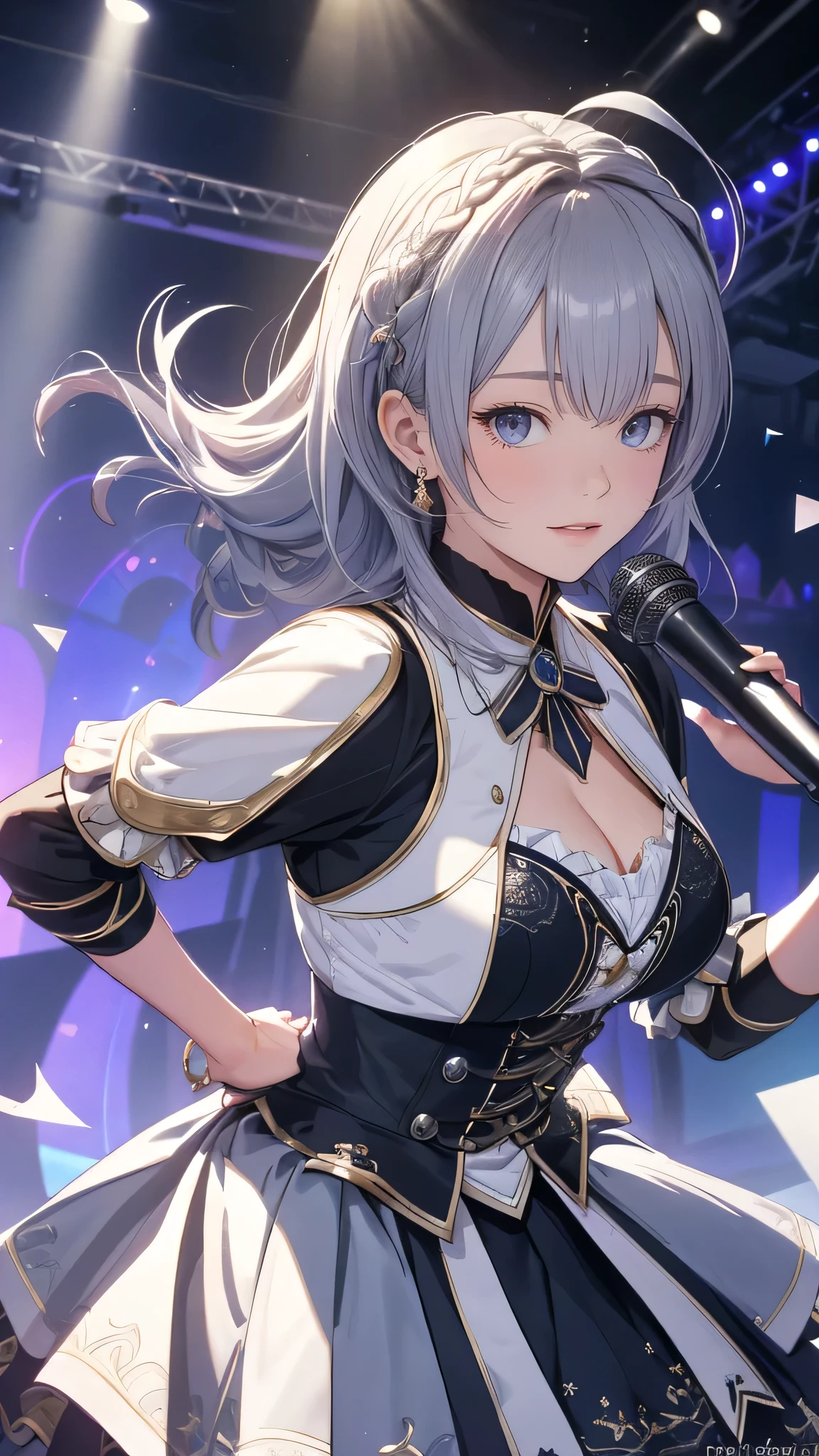 random Idol costume,(sing:1.2),(Random Pose),(Thin type),(large breasts),(random hairstyle),(Highest image quality, (8K), Ultra-realistic, Best Quality, High quality, High Definition, high quality texture, high detailing, Beautiful detailed, fine detailed, extremely details CG, Detailed texture, realistic representation of face, masterpiece, presence)