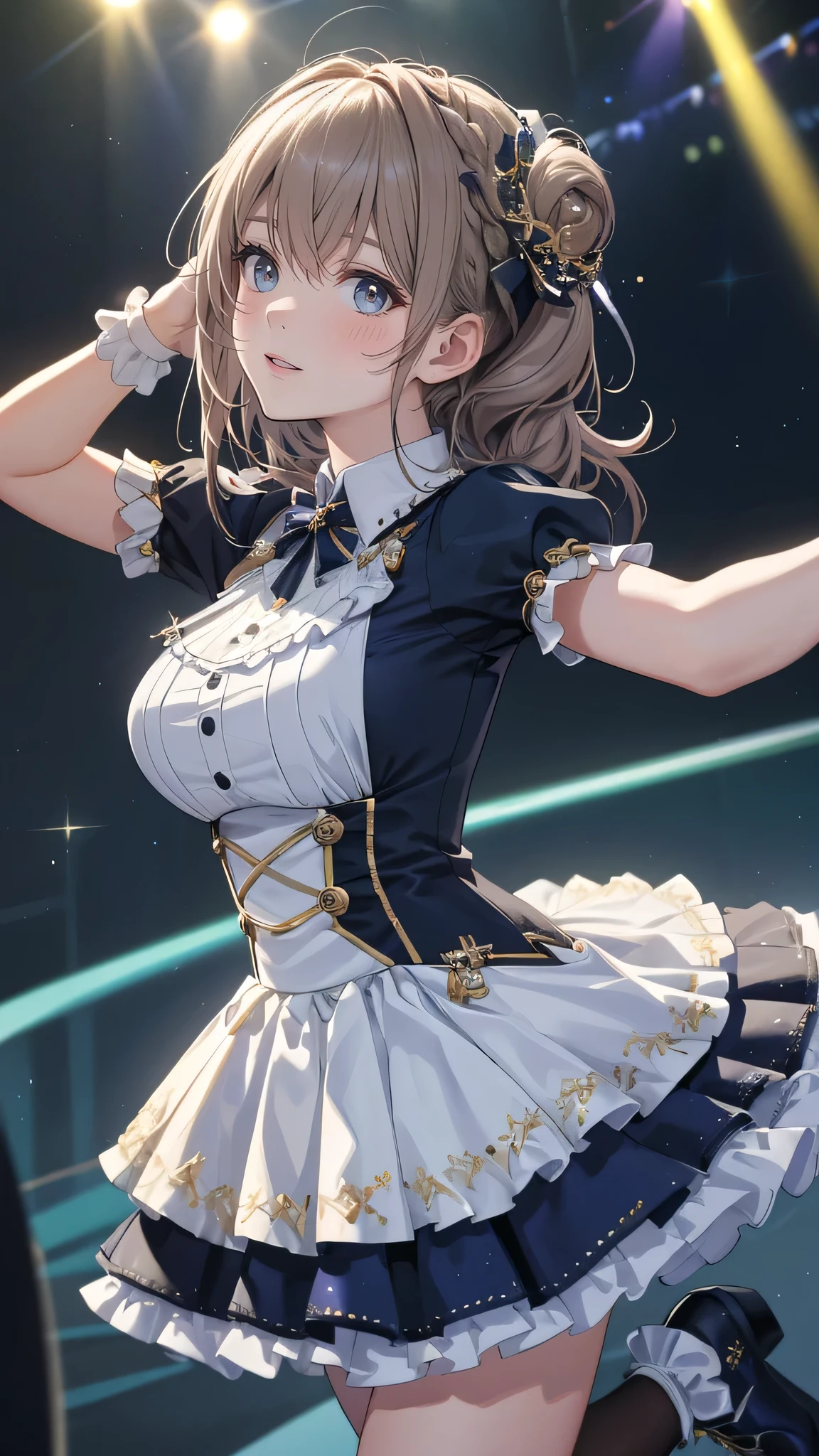 random Idol costume,(sing:1.2),(Random Pose),(Thin type),(large breasts),(random hairstyle),(Highest image quality, (8K), Ultra-realistic, Best Quality, High quality, High Definition, high quality texture, high detailing, Beautiful detailed, fine detailed, extremely details CG, Detailed texture, realistic representation of face, masterpiece, presence)