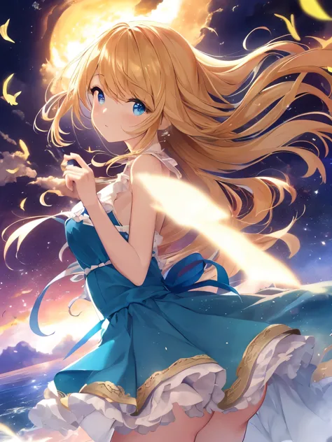 (Tabletop.highest quality).(Dynamic Low Angle、Hair blowing in the wind、fluttering dresses、beautiful spotlight). (CG paintings wi...