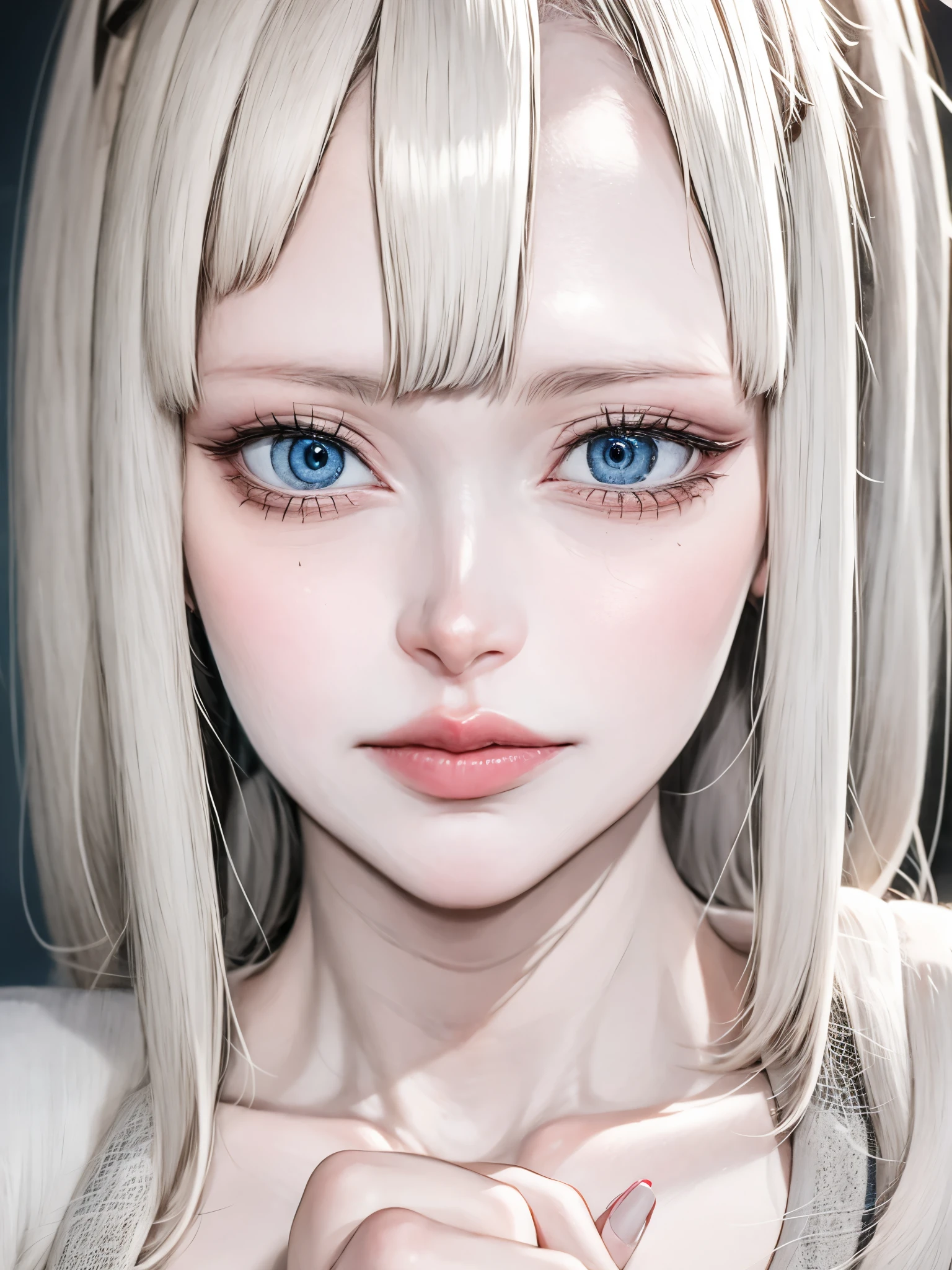 (sfw:1.8),Real、8K、(masterpiece), (Very complicated:1.3), (Realistic), 1 female、Woman portrait、23 years old、round face、Blue Eyes、Close-up of face、Big Eyes、Drooping eyes、 short hair、The most beautiful in the world,, White skin、delicate、 Upper Body, night、 Strong lighting, Detailed professional photos of beautiful women, Sharp focus, Cinema Lighting, rendering , ( Blurred Background, Depth of written boundary),((Realistic)), ((Sharp focus)), (Highest Resolution), ((masterpiece)), プロフェッショナルCinema Lighting、 (Perfect hands), （Perfect Fingers）