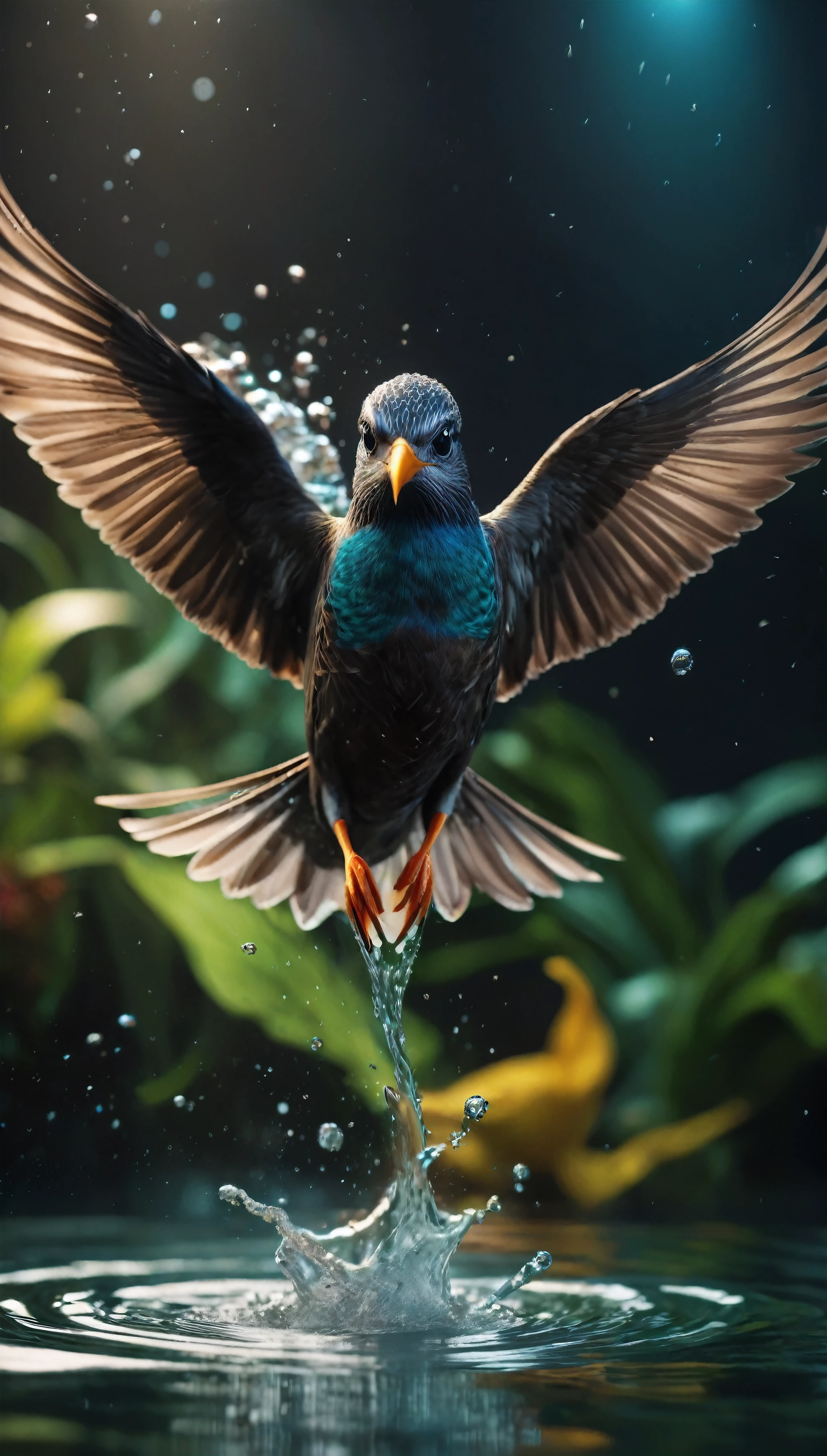 ((Masterpiece in maximum 16K resolution):1.6),((soft_color_photograpy:)1.5), ((Ultra-Detailed):1.4),((Movie-like still images and dynamic angles):1.3),| ((Macro shot cinematic photo of diving birds diving into water):1.2), ((high speed dive):1.1), ((diving form):1.2), (macro lens), (tyndall effect), (a lot of splashes), (water splashes), (shimmer), (visual experience) ,(Realism), (Realistic),award-winning graphics, dark shot, film grain, extremely detailed, Digital Art, rtx, Unreal Engine, scene concept anti glare effect, All captured with sharp focus. | Rendered in ultra-high definition with UHD and retina quality, this masterpiece ensures anatomical correctness and textured skin with super detail. With a focus on high quality and accuracy, this award-winning portrayal captures every nuance in stunning 16k resolution, immersing viewers in its lifelike depiction. | ((perfect_composition, perfect_design, perfect_layout, perfect_detail, ultra_detailed)), ((enhance_all, fix_everything)), More Detail, Enhance.