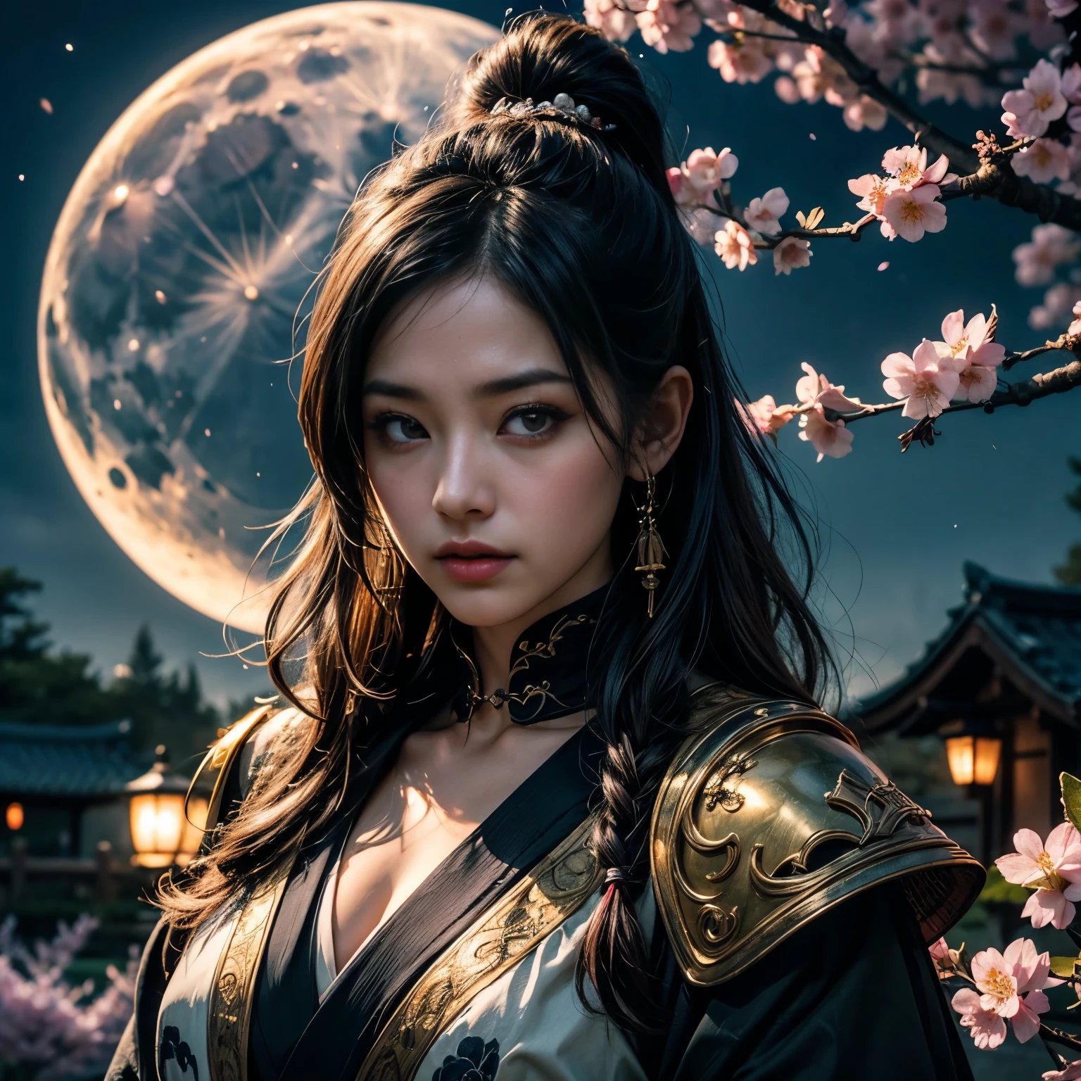 1. Szenenbeschreibung:
 - Eine Attentäterin in Form einer Samurai-Frau mit Totenkopfmaske。 （Ein als Samurai verkleidetes Mädchen mit einem Gesicht, das einer Totenkopfmaske ähnelt）
 - Detaillierte Gesichtszüge: gute Augen、ausgeprägte Nase、Lippen。 (schöne und detaillierte Augen、美しく緻密なLippen)
 - Weitere Details: Long eyelasies、intensiver Ausdruck、Eine starke und selbstbewusste Haltung。 (Sehr detailiert目と顔、Long eyelasies)
2.Material:
 ·Eine Illustration：Die Figuren werden von Hand dargestellt.、
 Medien: Hohe Auflösungのデジタル イラスト、
 - Künstlerischer Stil: kombiniert Elemente aus Dark Fantasy und traditioneller japanischer Kunst、
3. Details zur Szene:
 - Hintergrund: Kirschblüten in voller Blüte und ein mondbeschienener Garten、
 - Beleuchtung: Das sanfte Mondlicht wirft einen Schatten、Erhellt den Charakter&#39;s Gesichtszüge、
 -Atmosphäre: Geheimnisvoll und faszinierend、voller Erwartungen、
4.Bildqualität:
 - höchste Qualität、Hohe Auflösung：（höchste Qualität、Hohe Auflösung）
 - Super detailliert：（Super detailliert）
 - realistischなスタイル: (realistisch)
 - Helle Farben：（Helle Farben）
5. Farbpalette:
 - Hauptfarbe: Schwarz im Charakter&#39;s Kleidung und Maske、grau、Schattierungen von Silber、
 ·Kirschbaum：Zartes Rosa und Weiß、
 - Mondheller Himmel: Tiefes Blau und Lila mit silbrigem Schimmer、
6. Allgemeine Eingabeaufforderung:
Mit einem Gesicht, das einem Totenkopf ähnelt、als Samurai verkleidet、緻密な瞳とLippenが美しい少女、sieSehr detailiert目と顔、Long eyelasiesを持っています、sie、Eine Kombination aus dunkler Fantasy und Elementen traditioneller japanischer Kunst、Hohe Auflösungのデジタルイラストで描かれています。Die Bühne wird vom Mondlicht erhellt、Ein Garten mit Kirschblüten in voller Blüte、Das Licht ist sanftes Mondlicht、Es wirft Schatten und beleuchtet den Charakter&#39;s Gesichtszüge.、雰囲気はGeheimnisvoll und faszinierend、voller Erwartungen、画像はhöchste Qualität、Hohe Auflösung、Sehr detailiert、fotorealistischer Stil、Farbpaletteには、Der Charakter&#39;s Kostüm und Maske sind schwarz.、grau、Schattierungen von Silberが含まれ、Kirschbäume haben zartrosa und weiße、Der mondbeschienene Himmel enthält tiefe Blau- und Violetttöne mit einem silbrigen Schimmer、