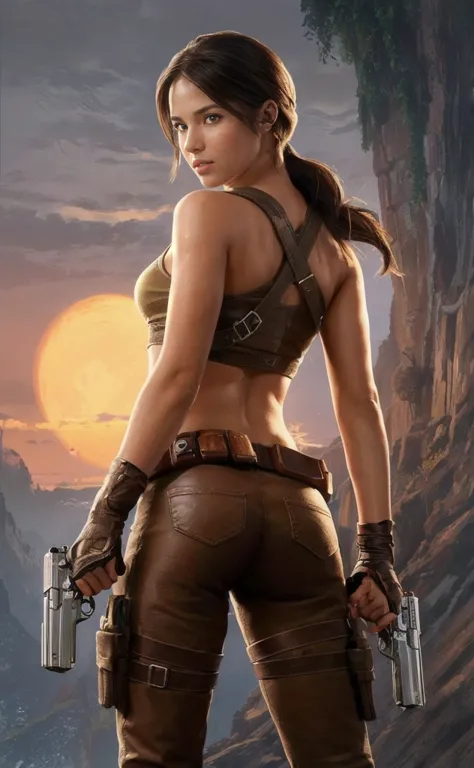 Lara Croft, (melhor qualidade,ultra-detalhado,Realista:1.37), lindo rosto detalhado,Simetria perfeita,corpo perfeitamente modela...