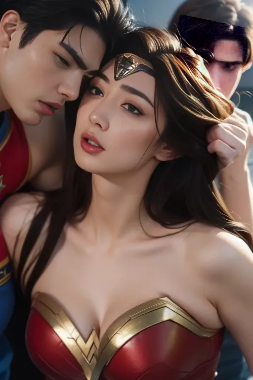 私はwonder womanです、完璧なwonder womanの衣装,kneel,押しdefeat,defeat,a man straddles me,grabbed by the face、hug from the front,i was hugged...