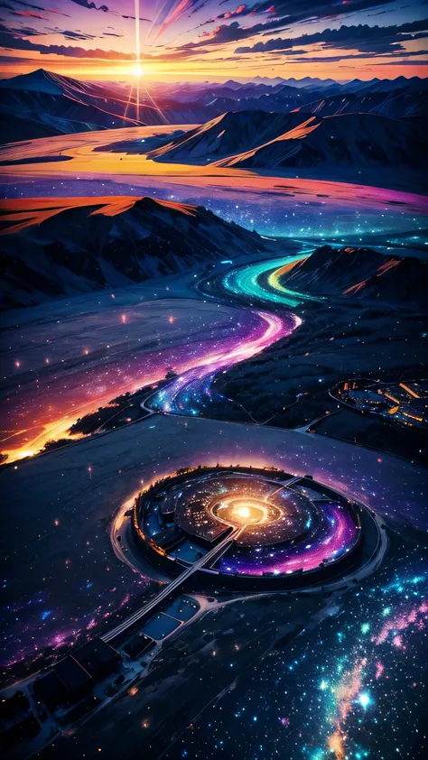 A colorful galaxy，Sky，Clouds，Sunset，Snow Farm