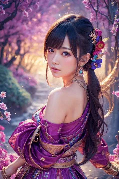 best quality, 8k, highly detailed face and skin texture, high resolution, sexy japanese girl in colorful dress, fantastic style ...