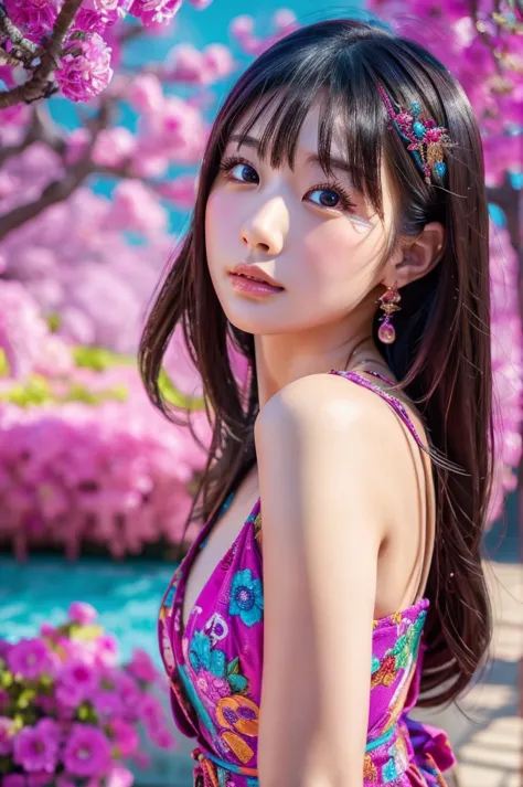 best quality, 8k, highly detailed face and skin texture, high resolution, sexy japanese girl in colorful dress, fantastic style ...