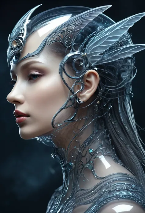 bioMechanical style Ultra detailed illustrations, Phantom Magical Creatures, (Translucent skin: 1.5), (with translucent body: 1....