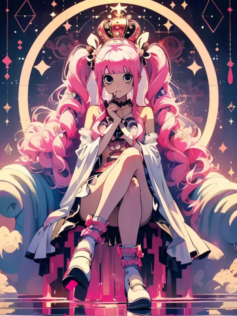Perona, onepiece, Wearing a crown, Pink twin tails, Long Hair, Have a stuffed bear, Kumasi,  There are white transparent hologho...