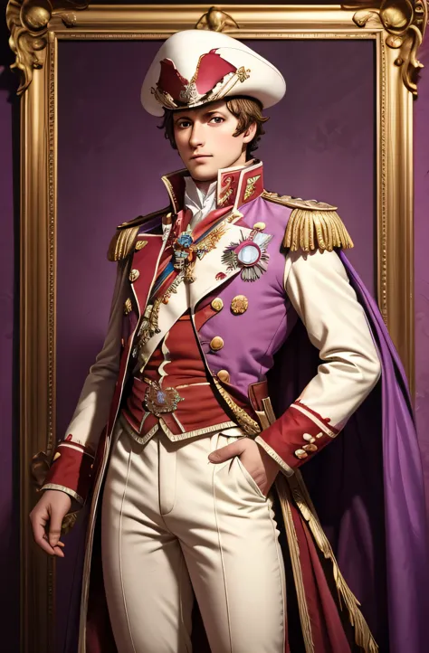 napoleon bonaparte, detailed representation of the face, detailed colorful background, light aura, best image, high resolution, ...