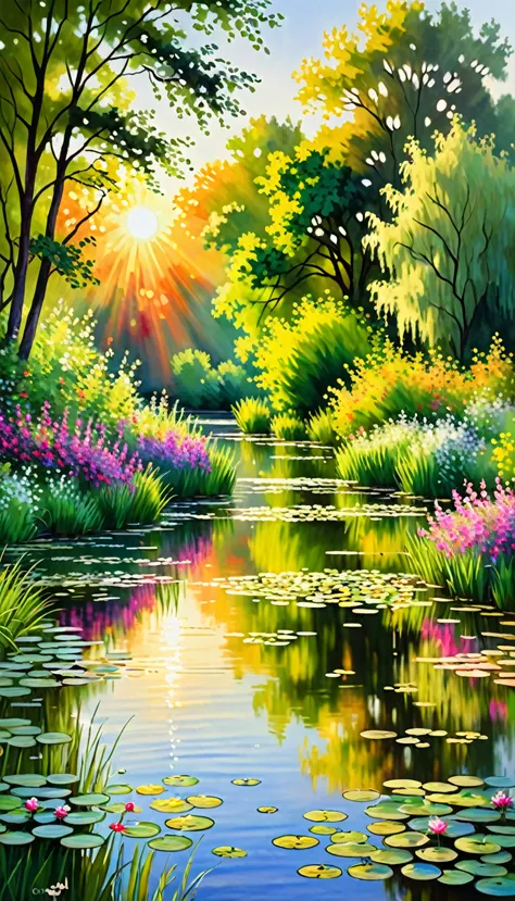 best quality,high-res,ultra-detailed,realistic,landscape,claude monet style,vivid colors,impressionistic painting,soft brush str...