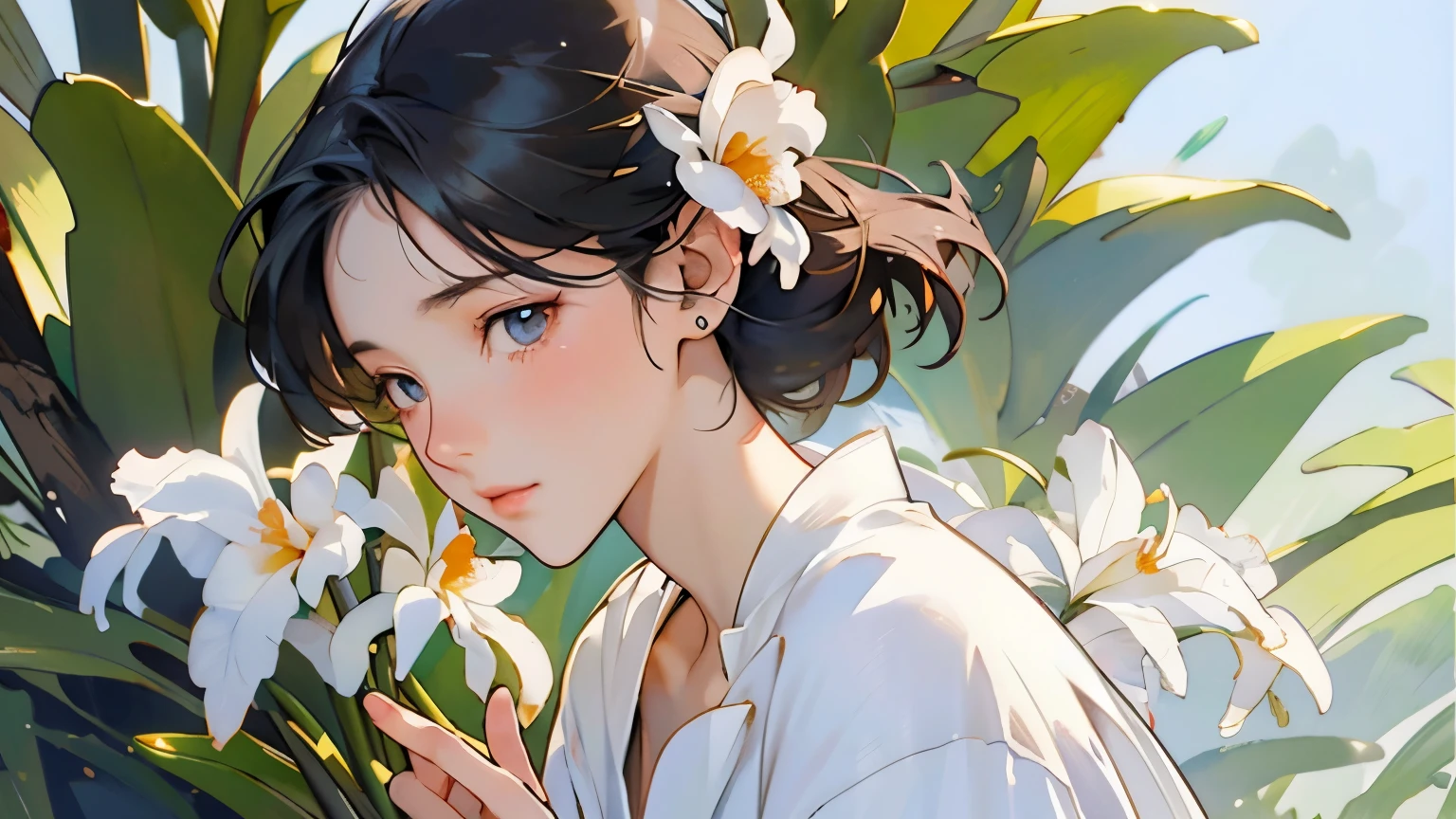 (highest quality、High resolution、masterpiece)、4K Anime Art、(Woman in white dress、Cattleya flower in hand)、(cattleya, solo, 3-flowers, close-up, full body, full bloom, nature, habitat )、Ray Tracing、(Soft Light)、(Soft Focus)、((Sargent-style watercolor))、(Edmund Leighton Style)、(Herbert James Draper Style)、((Impressionist style))、((White Background))、(Blank Background)、Blur the background、