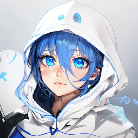 anime girl with blue hair and a hoodie on, azur blue eyess, 2 d anime style, i deny that, azure blue eyess, blue eyes. anime, an...