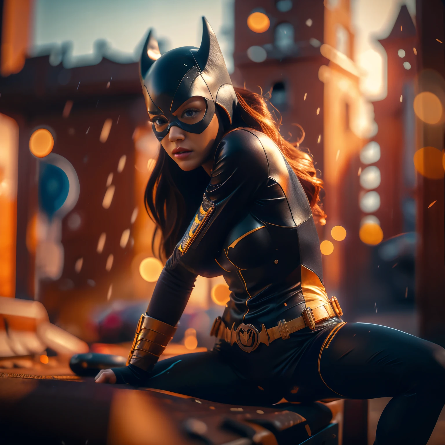 Batgirl chunly fusion. Highly detailed CG unity 8k wallpaper, style shot, complex, high detail, dramatic, highest quality movie still image, very detailed, masterpiece, best quality, character design, realistic ultra-detailed rendering style, natural light, sharp character design, (hard focus, 8k), (((natural skin texture))), 8k textures,  Sophisticated, Elegant, Rich Detail, Sharp Focuilm Look) )), Soothing Tones, Detail Frenzy, Intricate Detail, Super Detail, Low Contrast, Exposure Blending, HDR, Fade, medium breast,  spread legs