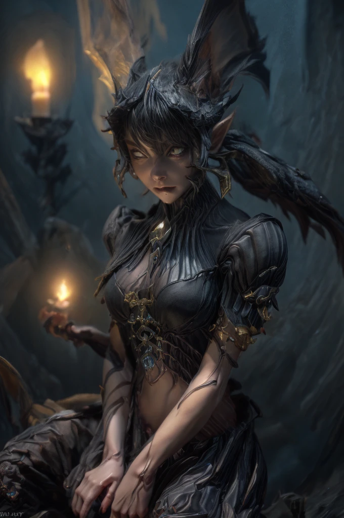 Fantasy art 8k,Masterpiece pmmkr2024,highest quality, Trending on Art Station,Calm,quiet,highest quality,Lycan,evil,dark,spooky,woman,Creepy and cute,Fantasy art,necromancy,dark