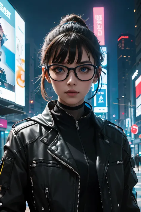 ((masterpiece:1.2,top quality)),woman,4k,futuristic led glasses,cyberpunk glasses,