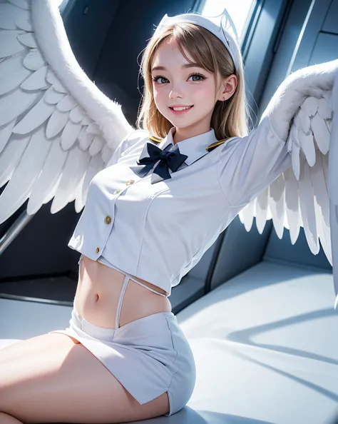 pop art,flat design,
angel girl,cute,tween,ange halo,(big white wings),
(flight attendant uniform),
in the airplane,open door,
d...
