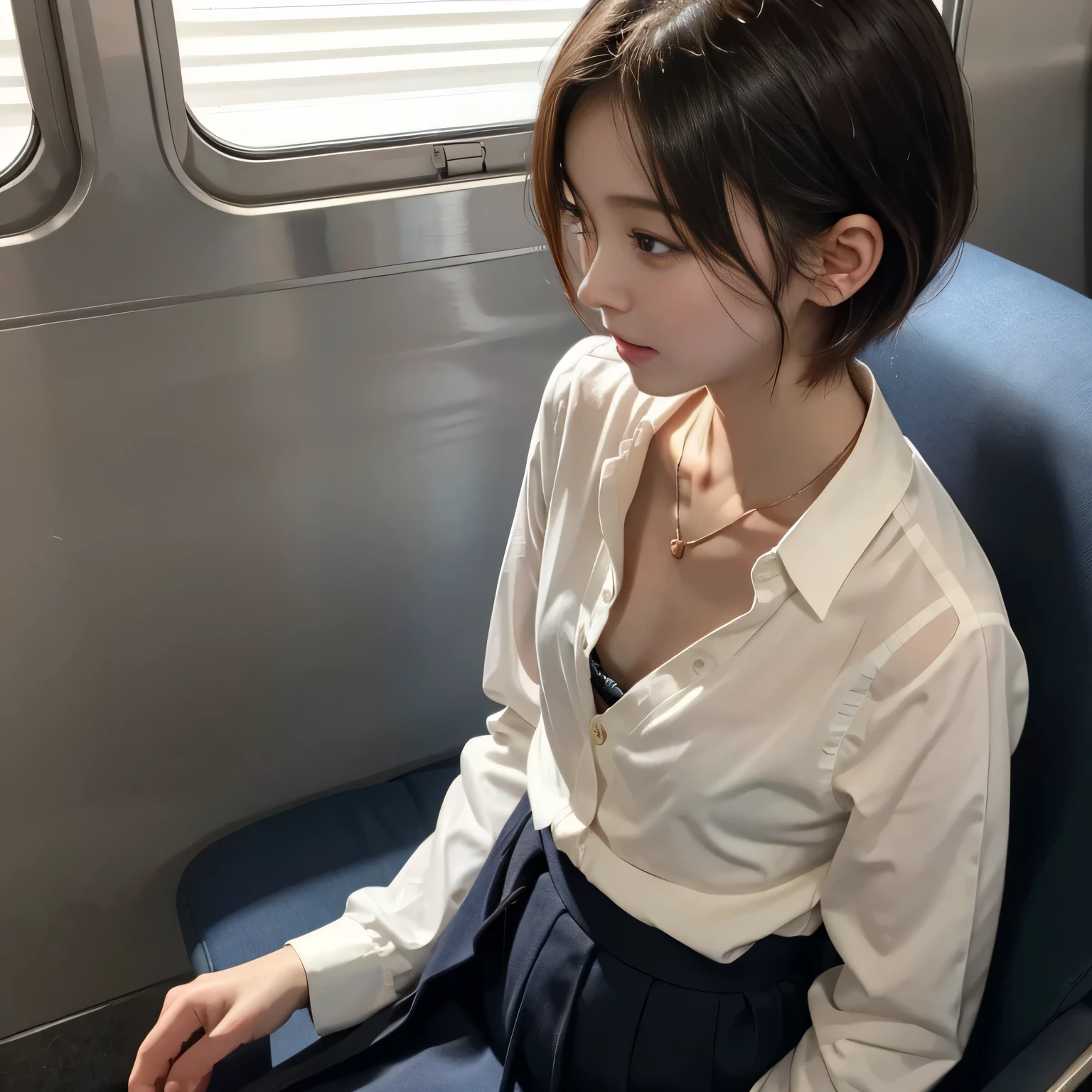 Araffe asian woman sitting on a train looking out the window - SeaArt AI