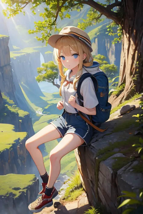 masterpiece, highest quality, high resolution, 13-year-old girl、blue eyes、
blonde、braiding、climbing style、clothes with lots of p...