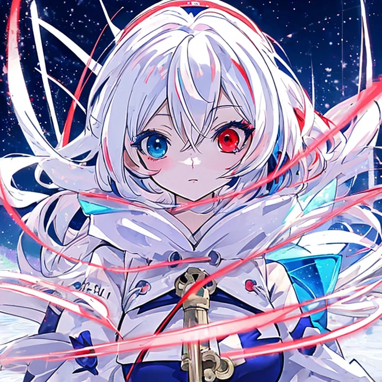 anime girl with long white hair holding a ice sword, ice magic circle, best anime 4k konachan wallpaper, white haired deity, zerochan art, anime art wallpaper 8 k, anime style 4 k, ufotable art style, detailed key anime art, anime art wallpaper 4 k, anime art wallpaper 4k, ryuko matoi, white haired, anime wallaper, (((heterochromia, blue and red eyes)))