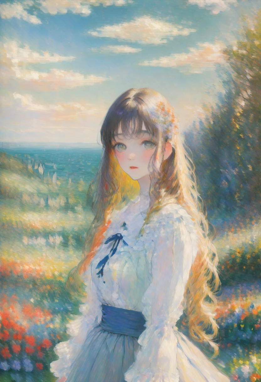 Estilo Claude Monet, 1 menino e 1 menina em um campo de tulipas , ao longe um moinho de vento , inspirado em Claude Monet, Pierre Auguste Renoir, Édouard Manet, Camila Pissarro, Alfred Sisley, Berthe Morisot, Gustave Caillebotte, Maria Cassatt, Armand Guillaumin, Edgar Degas. impressionismo óleo sobre tela hiperdetalhado 8K 3D resolução 8k