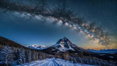 mountains and trees under the light of the moon and stars々beautiful night view of