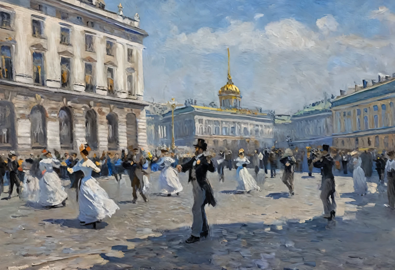 Gemälde von Claude Monet Straßentänzerin auf dem Schlossplatz von St.. Petersburg, Öl auf Leinwand, volle Übereinstimmung mit dem Stil von Claude Monet