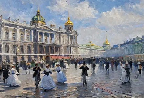 Painting by Claude Monet street dancer on the palace square of St. Petersburg, oil on canvas, full compliance with the style of ...