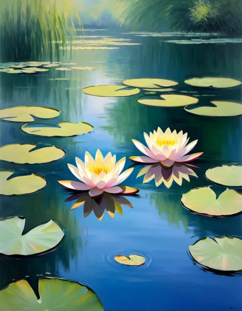 Claude Monet Style/Claude Monet style，He likes to combine water, air and some kind of artistic mood.，This produced《Water Lily》Gr...