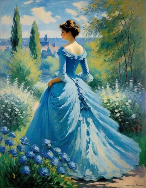 Claude Monet Style/Claude Monet style，Lady in blue，