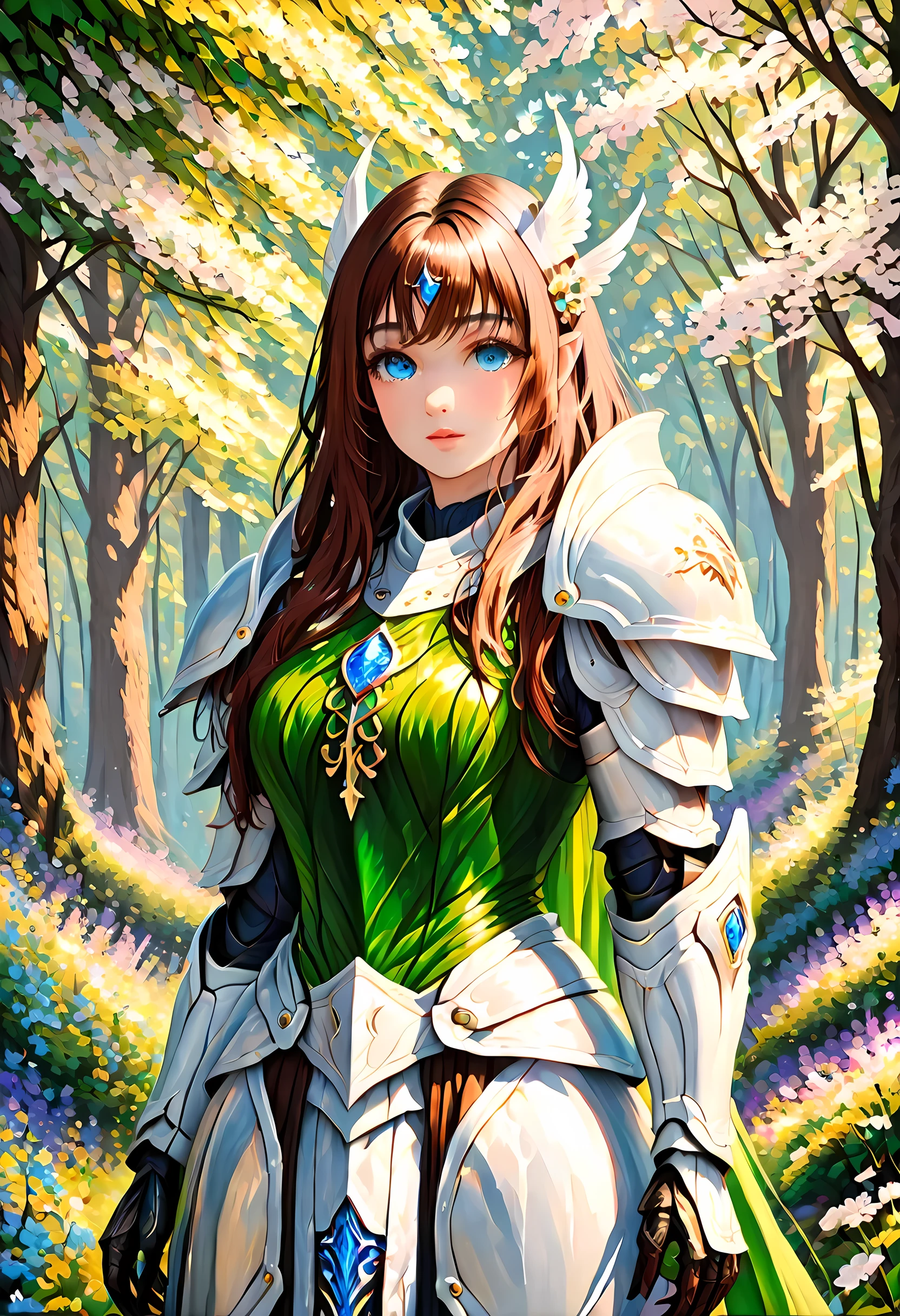 (Claude Monet Style:1.5) Claude_Monet style painting, a picture of woman paladin of nature protecting the forest, a woman knight, black hair, long hair, full body (best details, Masterpiece, best quality :1.5), ultra detailed face (best details, Masterpiece, best quality :1.5), ultra feminine (best details, Masterpiece, best quality :1.5), black hair, long hair, braided hair, pale skin, (deep blue: 1.2) eyes, intense eyes, wearying heavy armor, white armor (best details, Masterpiece, best quality :1.5), green cloak, armed with a sword, glowing sword GlowingRunes_green, fantasy forest background, D&D art, RPG art, magical atmosphere magic-fantasy-forest, ultra best realistic, best details, best quality, 16k, [ultra detailed], masterpiece, best quality, (extremely detailed), ultra wide shot, photorealism, depth of field, hyper realistic painting, cybrk, RagingNebula
