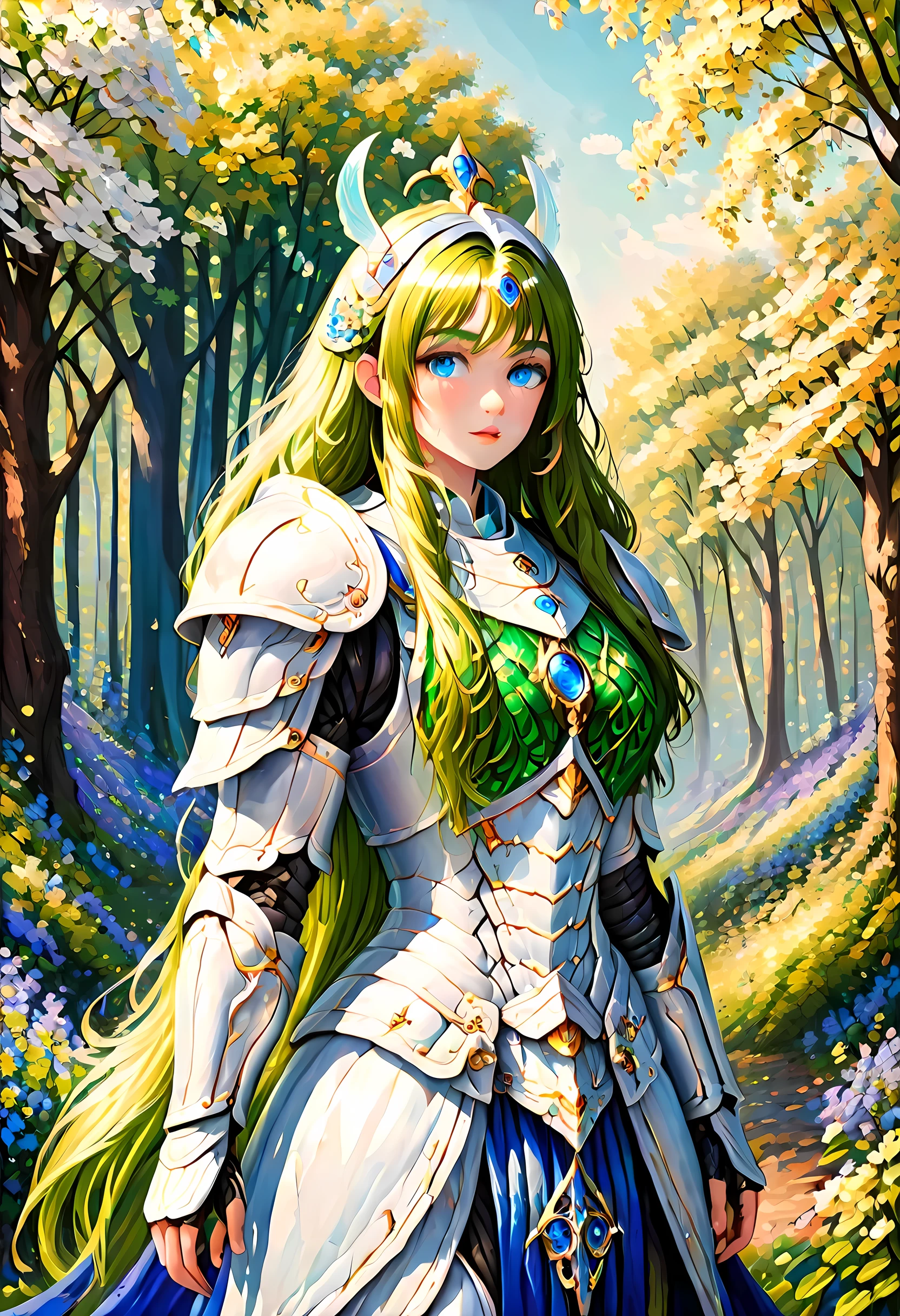 (Claude Monet Style:1.5) Claude_Monet style painting, a picture of woman paladin of nature protecting the forest, a woman knight, black hair, long hair, full body (best details, Masterpiece, best quality :1.5), ultra detailed face (best details, Masterpiece, best quality :1.5), ultra feminine (best details, Masterpiece, best quality :1.5), black hair, long hair, braided hair, pale skin, (deep blue: 1.2) eyes, intense eyes, wearying heavy armor, white armor (best details, Masterpiece, best quality :1.5), green cloak, armed with a sword, glowing sword GlowingRunes_green, fantasy forest background, D&D art, RPG art, magical atmosphere magic-fantasy-forest, ultra best realistic, best details, best quality, 16k, [ultra detailed], masterpiece, best quality, (extremely detailed), ultra wide shot, photorealism, depth of field, hyper realistic painting, cybrk, RagingNebula
