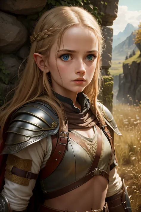 Highly detailed warrior girl image inspired by the film "The Lord of the Rings"
