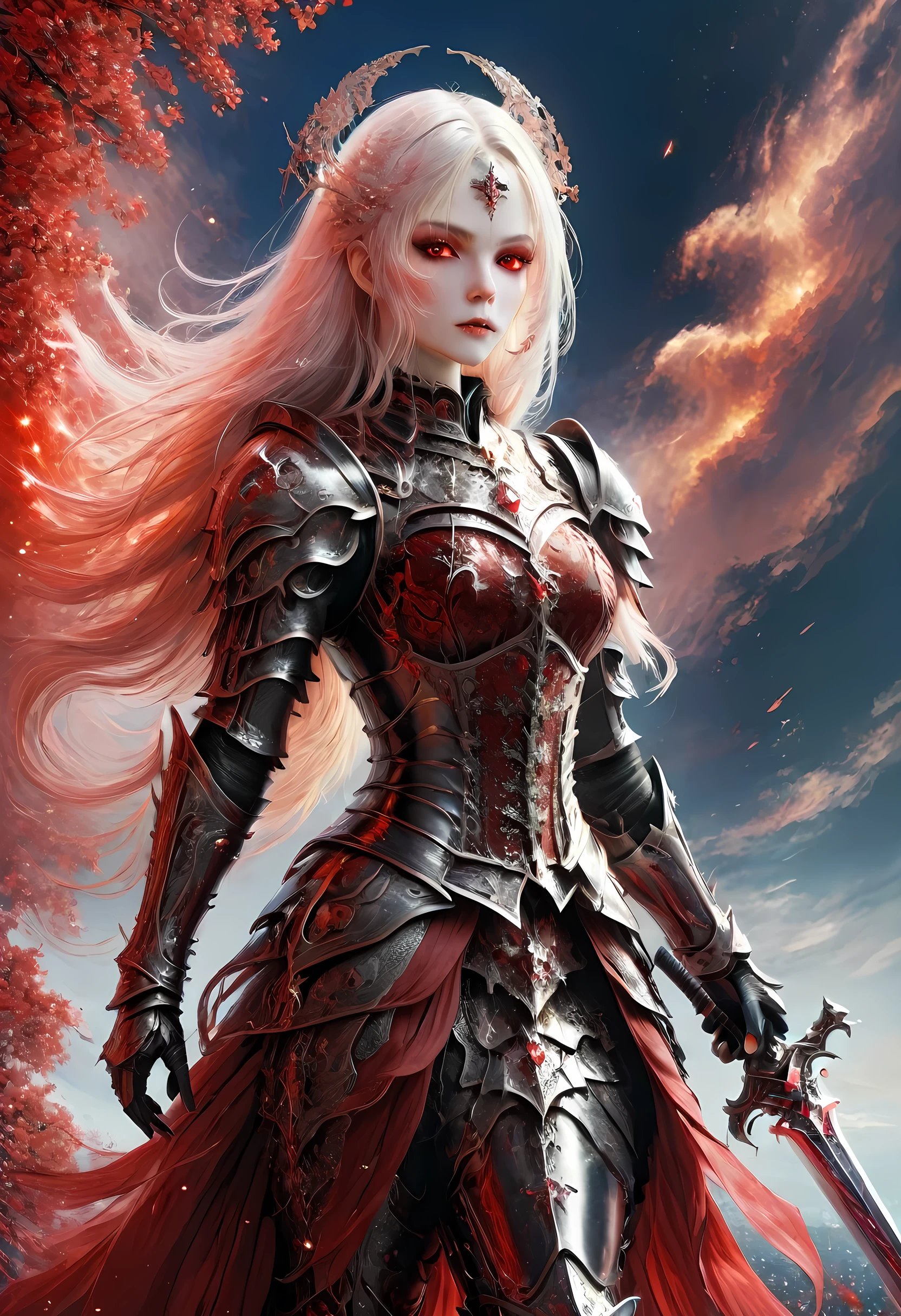 (Claude Monet Style:1.5)Arafed, dark fantasy art, gothic art, a picturק of a vampire ready for battle, female vampire, armed with a sword, wearing heavy armor , armed with a sword, shining sword, ultra detailed face (intricate detailed, Masterpiece, best quality: 1.4), pale skin, glowing eyes, red eyes, ultra feminine, pale skin, dynamic hair, dark fantasy urban street (intricate detailed, Masterpiece, best quality: 1.4), moon light, star light, clouds, cybrk, RagingNebula, 
