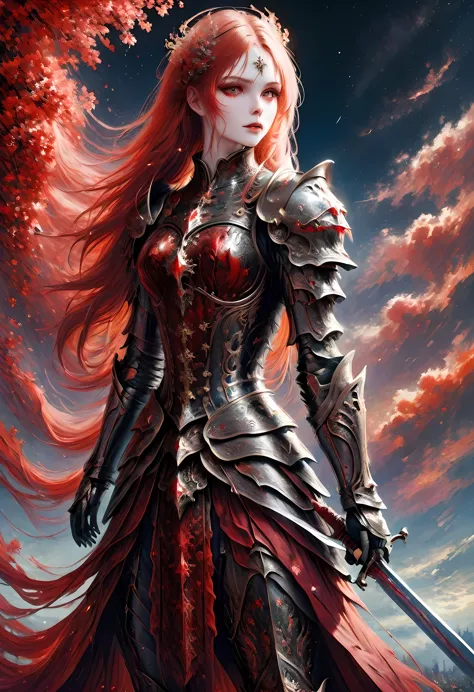 (Claude Monet Style:1.5)Arafed, dark fantasy art, gothic art, a picturק of a vampire ready for battle, female vampire, armed wit...
